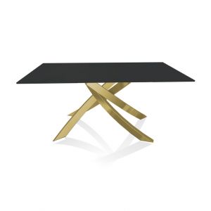 BONTEMPI CASA table avec structure or ARTISTICO 20.13 160x90 cm (Anti-rayures anthracite opaque - Plateau en verre et structure en acier laqué or)