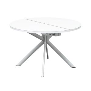 CONNUBIA table extensible à rallonge avec piètement blanc optique mat GIOVE CB/4739-D 120 cm (Plateau extra-clair et extension en stratifié blanc optique opaque - Métal et verre sérigraphié)