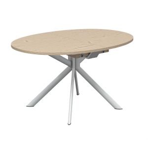 CONNUBIA table extensible à rallonge avec piètement blanc optique mat GIOVE CB/4739-D 140 cm (Plateau et rallonge chêne naturel - Métal et bois anobli)