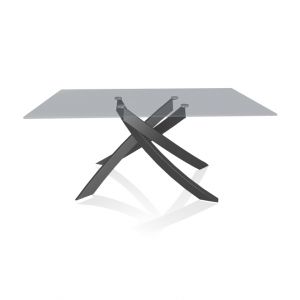 BONTEMPI CASA table avec structure anthracite ARTISTICO 20.13 160x90 cm (Transparent fumé - Plateau en verre et structure en acier laqué anthracite)