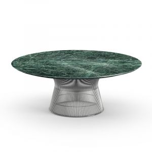 KNOLL table basse ronde PLATNER &Oslash; 107 x H 38,5 cm (Nickel / Vert Alpi - M&eacute;tal / marbre)