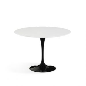 KNOLL table ronde TULIP Ø 107 cm collection Eero Saarinen (Base noire / plateau blanc - Plastique laminé et alluminium)