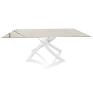 BONTEMPI CASA table avec structure blanche ARTISTICO 52.45 200x100 cm (Blanc Statuario mat - Plateau en SuperMarbre et structure en acier laqué blanc)