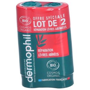 Dermophil Indien Réparation Lèvres Abîmées Bio Stick Lot de 2