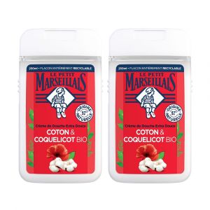 Le Petit Marseillais Douche Crème Extra Doux Lait de Coton et Coquelicot, 2 x 250 ml