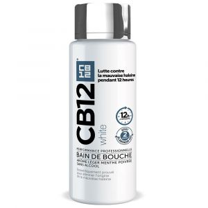 Cb12 - Bain de bouche White - Dents plus blanches - 12 heures d&rsquo;haleine fra&icirc;che - Sans alcool - Ar&ocirc;me l&eacute;ger de menthe poivr&eacute;e - Flacon 250 ml