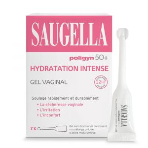 Saugella Poligyn 50+ Gel Vaginal Hydratation Intense, soin sans hormones contre la s&eacute;cheresse et l&rsquo;irritation vaginale li&eacute;es &agrave; la m&eacute;nopause, &agrave; l&rsquo;acide hyaluronique, 7 unidoses de 4 ml