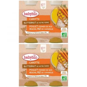 Babybio Menu Carotte, Butternut de notre ferme, Poulet fermier de nos r&eacute;gions, riz de Camargue