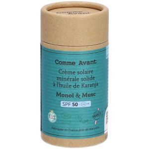 Comme Avant Cr&egrave;me solaire min&eacute;rale solide Spf50 Mono&iuml; & Musc