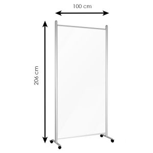 Cloison mobile Plexiglass Souple Transparent cadre alu H 206 x L 100 cm / roulettes