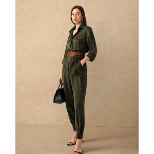 LILYSILK Combinaison Femme Chic En Soie Style Workwear Combinaison Militaire Safari R&eacute;gulation De La Temp&eacute;rature Pantalon Vert Safari XS