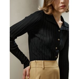 LILYSILK Cardigan Noir Femme Noir Col En V Classique Tricoté En Soie Et En Cachemire Chaud, Doux Et Doux Pour La Peau M