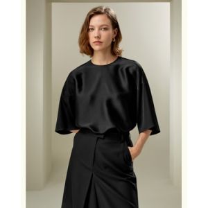 LILYSILK Chemisier Femme Soie Col Rond Décontracté 100% Soie Élégance Et Touche De Jeunesse Facile À Assortir Noir Xs