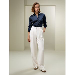 LILYSILK Chemisier Soie Femme Patte Dissimulée Soie De Mûrier De Haute Qualité Style D'Affaires Facile À Assortir Bleu Marine Petite M