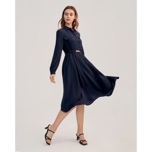 LILYSILK Robe en Soie 100 Soie Coupe Régulière Légère Infroissable Bleu Marine L