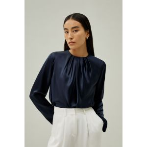 LILYSILK Chemisier En Soie Élégant Femme Coupe Décontractée Soie De Mûrier Un Look Épuré Et Net Sophistiqué Et Élégant Bleu Marine M