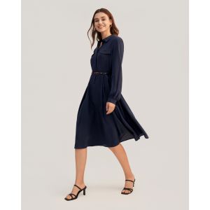 LILYSILK Robe en Soie 100 Soie Coupe Régulière Légère Infroissable Bleu Marine XS
