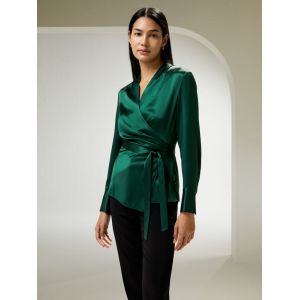 LILYSILK Femme Blouse Cache-c&oelig;ur &Eacute;l&eacute;gante en Soie de M&ucirc;rier &agrave; Ceinture Vert Jade 42