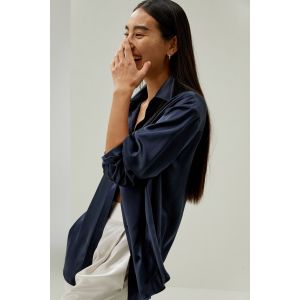LILYSILK Chemisier Femme Chic En Soie Manches Longues Doux Et Respirant Pure Soie Légèreté Luxueuse Modèle De Base Bleu Marine M