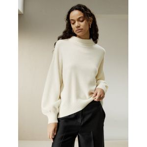 LILYSILK Cape Pull Femme Blanc S Laine Mérinos Cachemire Manches Bouffantes Coupe Ample