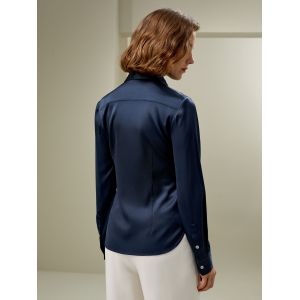 LILYSILK Chemisier Femme En Soie À Manches Longues Col De Chemise Soie De Haute Qualité Charme Classique Simple Et Classique Bleu Marine Petite S