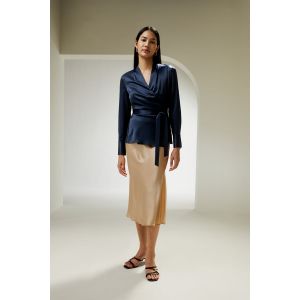 LILYSILK Chemisier Femme Soie Bleu Marine Une Silhouette Féminine En Sablier Soie De Mûrier Convient À Toutes Les Saisons 38