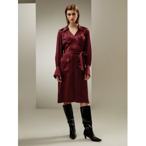 LILYSILK Robe Trench Confiture Cerise Barbados XXL Élégante Col V Ceinture Anneau en D
