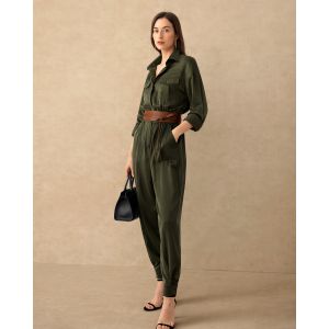 LILYSILK Combinaison En Soie Pour Femme Style Workwear Combinaison Militaire Safari Léger Et Respirant Pantalon Vert Safari S