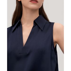 LILYSILK chemisier soie femme Chemise En Soie Femme Chemise Violette En Soie Sans Manches À Col En Vv-Neck Sleeveless Silk Violet Shirt Bleu Marine