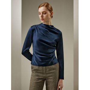 LILYSILK Chemisier Femme En Soie Ourlet Asymétrique La Mousseline De Soie Simple Et Classique Parfait Pour Le Travail Et Les Vacances Bleu Marine 44