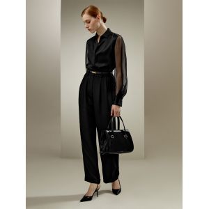 LILYSILK Chemisier En Soie Noir Manches Transparentes Impeccables 100% Soie Pure Une Touche D'Élégance Dans Votre Vie S