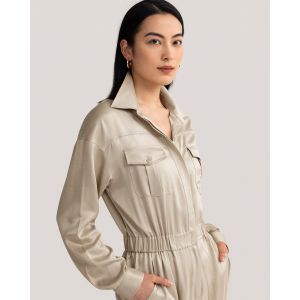 LILYSILK Combinaison Soie Femme Style Workwear Combinaison Militaire Safari Résistant Aux Rides Pantalon Rose Abricot XXL