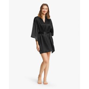 LILYSILK Peignoir Kimono Femme Soie Noir Épaule Légèrement Tombée 100% Soie Pure Léger Et Résistant Aux Rides S