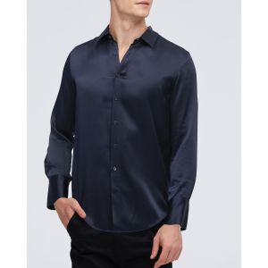 LILYSILK Chemisier Soie Homme France Chemise De Base Pour Homme En Soie De Mûrier 22 Mm Bleu Marine