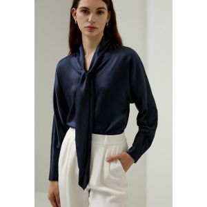 LILYSILK Chemisier En Soie Une Coupe Ample Et Décontractée Pure Soie Facile À Assortir Légèreté Luxueuse Bleu Marine M