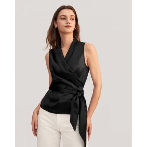 Chemisier cache-c&oelig;ur &eacute;l&eacute;gant en soie pour femmes