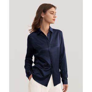 LILYSILK Chemisier Soie Femme Bleu Marine XS 100% Soie Bio