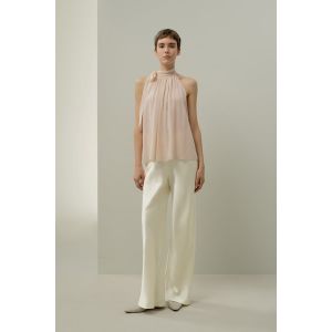 LILYSILK Chemisier Georgette Rose poudré L | Élégant & Fluide | Col Noué Ajustable | Soie Double Épaisseur