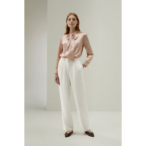 LILYSILK Chemisier Soie Rose Pâle L Élégant Nœud Papillon Charmeuse Brillant Doux