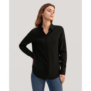 LILYSILK Chemisier Soie Femme Style De Base Crêpe De Soie, Chemise Basique Sans Produits Chimiques Nocifs Chemises Noir