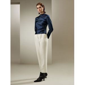 LILYSILK Chemisier Soie Femme À Motif Ondulé Oblique Soie De Haute Qualité Facile À Assortir Élégant Et Charismatique Bleu Marine 42