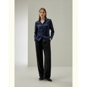 LILYSILK Chemisier Soie Chemise À Manches Longues 100% Soie Style D'Affaires Convient À Toutes Les Saisons Bleu Marine Xs