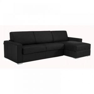 Canapé d'angle fixe réversible DREAMER 292 cm méridienne coffre microfibre vintage noir