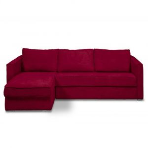 Canapé d'angle réversible  CANNES convertible express 120cm sommier lattes matelas 16cm velours côtelé zoom rouge
