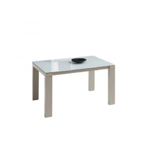 Table repas extensible ARMONIA 10 couverts 160/260x90cm pieds beiges plateau verre blanc
