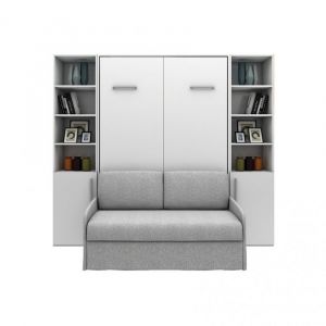 Lit escamotable vertical canap&eacute; avec 2 armoires demi-porte MULTIMO SOFA couchage 140x200cm blanc