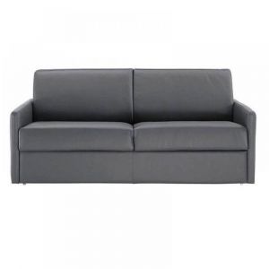 Canap&eacute; lit 3-4 places SUN convertible EXPRESS 160cm cuir vachette gris graphite  matelas &eacute;paisseur 16cm