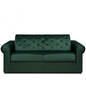 Canap&eacute; 3 places CHESTERFIELD Convertible Express 140 cm sommier lattes matelas 18 velours vert