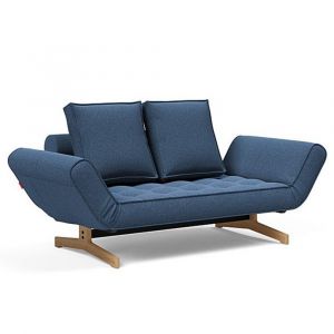 INNOVATION LIVING Canapé design GHIA WOOD convertible 80x210 cm tissu Bouclé Bleu