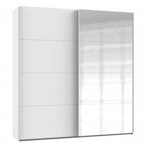 Armoire RONNA coulissante 1 porte blanc mat 1 porte miroir poign&eacute;es aluminium mat largeur 135 cm